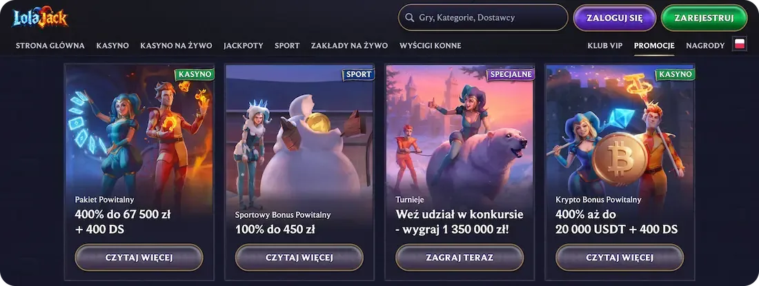 wszystkie bonusy w kasynie lolajack